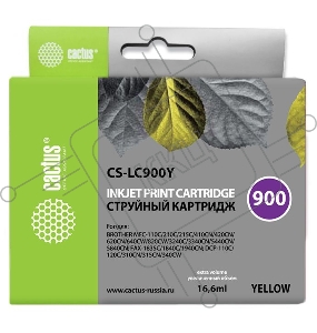 Картридж струйный Cactus CS-LC900Y желтый для Brother DCP-110/115/120/MFC-210/215 (16,6ml)