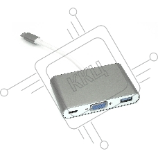 Адаптер Type-C на VGA, USB 3.0 + Type-С для MacBook, серый