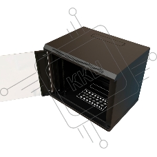 Шкаф коммутационный WRline (WR-TW-1266-GP-RAL9004) настенный 12U 600x600мм пер.дв.стекл 2 бок.пан. 60кг черный 520мм 650мм IP20 сталь