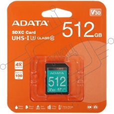 Флеш карта SD 512Gb ADATA SDXC Class 10 UHS-I U3 V30S 100/85 MB/s (ASDX512GUI3V30S-R)
