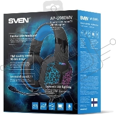 Гарнитура SVEN AP-U980MV, черный-синий (USB, LED, 7.1, 2.2m)