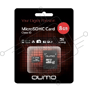 Флэш карта Micro SecureDigital 8Gb QUMO QM8GMICSDHC10 {MicroSDHC Class 10, SD adapter}
