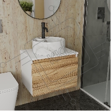 Комплект: тумба Bau Dream Blackwood 60, 1 ящик, Раковина круглая накладная BAU Element D41, мрамор, смеситель Hotel Dream Black, черный матовый