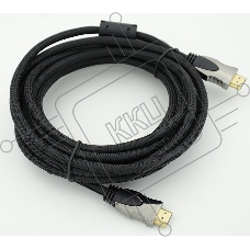 Кабель HDMI Ver.1.4 Gray jack HDMI(19pin)/HDMI(19pin) (5м) феррит.кольца позолоченные контакты