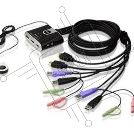 Переключатель KVM ATEN (CS692-AT) KVM+Audio,  1 user USB+HDMI =>  2 cpu USB+HDMI, со встр.шнурами USB+Audio 2x1.2м., 1920x1200, настол., исп.стандарт.