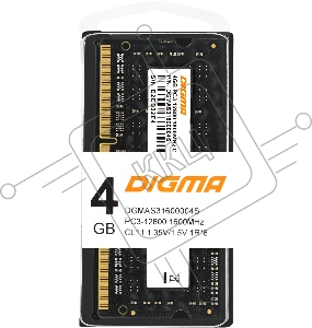 Оперативная память DDR3L 4Gb 1600MHz Digma DGMAS31600004S RTL PC3-12800 CL11 SO-DIMM 204-pin 1.35В single rank
