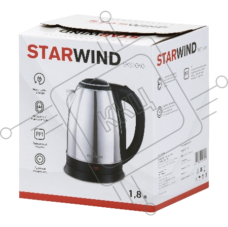 Чайник электрический Starwind SKS1050 1.8л. 1500Вт серебристый/черный (корпус: нержавеющая сталь/пластик)