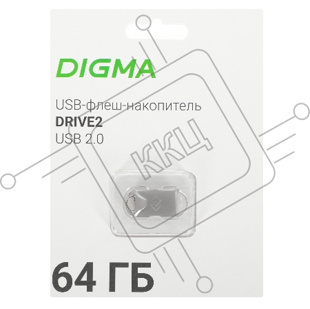 Флеш Диск Digma 64Gb DRIVE2 DGFUM064A20SR USB2.0 серебристый