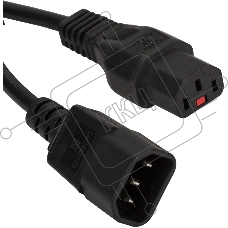 Шнур питания Lanmaster с блокировкой C13-C14, 3х0.75, 220В, 10А, черный, 1.5 метра