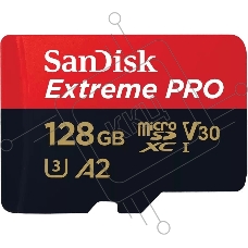 Карта памяти SanDisk Extreme Pro с адаптером microSD UHS I Card 128GB for 4K Video on Smartphones, Action Cams & Drones 200MB/s Read, 90MB/s Write, Lifetime Warranty