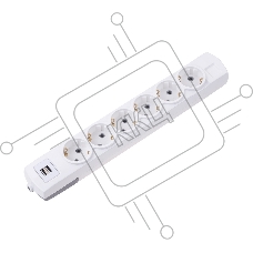 Удлинитель PREMIUM 6 гнезд, 5м, 3х1,5мм², с/з, 2 USB, белый REXANT