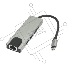Адаптер Type C на HDMI, USB 3.0*2 + RJ45 + Type C, серебро