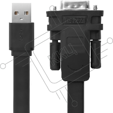 Конвертер-переходник Greenconnect 1.5m плоский, черный, позолоченные коннекторы, 28/26 AWG, USB 2.0 AM / DB9 RS-232 PROF GCR-UOC5M-BCG-1.5m, чипсет PL2303RA