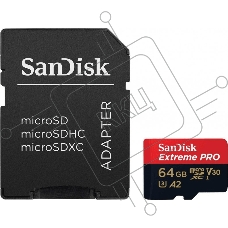 Карта памяти SanDisk Extreme Pro microSD UHS I Card 64GB for 4K Video on Smartphones, Action Cams & Drones 200MB/s Read, 90MB/s Write, Lifetime Warranty