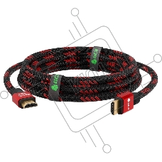 Кабель Greenconnect 1.5m Greenconnect HDMI 2.0, BICOLOR нейлон, AL корпус красный, HDR 4:2:2, Ultra HD, 4K 60 fps 60Hz/5K*30Hz, 3D, AUDIO, 18.0 Гбит/с, 28AWG