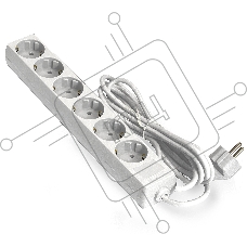 Удлинитель ExeGate ECE-6-5W (EX285836RUS), белый, 5 м, евровилка с заземлением, 6 евророзеток с заземлением, 2200 Вт