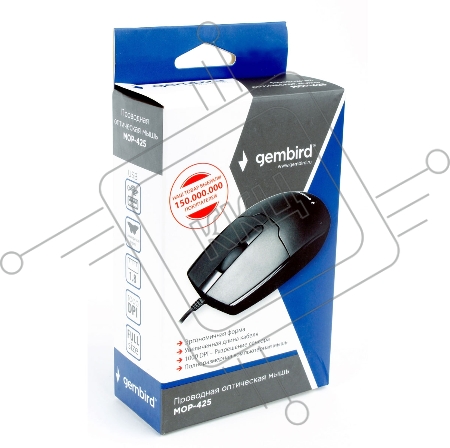 Мышь Gembird MOP-425, USB, черный, 2кн.+колесо-кнопка, 1000 DPI, кабель 1.8м