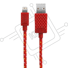 Кабель Qumo MFI кабель c разъемом Apple 8 pin, 0,15м, тканевая оплетка, цвет красный