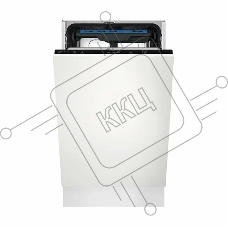 Встраиваемая узкая посудомоечная машина Electrolux EEA23210L без фасада, загрузка на 10 комплектов посуды, сенсорное управление, 6 программ, 44.6x55x82 см, черный цвет, сушка: с открыванием дверцы, индикация на полу: луч