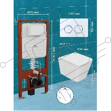 Комплект BAU 6 в 1: усиленная инсталляция BAU IDEAL, унитаз подвесной безободковый торнадо обратного потока Bau Stil 52х36 Hurricane-2, сиденье дюропласт микролифт, клавиша BAU Round, белый/хром
