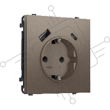Комплект механизма электрической розетки SIGMA Темная бронза матовый 2USB A+C 20W (быст. зар.) с/з с/ш 16A-250V QUANT PRO (SP6400, PR160)