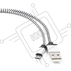 Кабель Gembird  USB 2.0 Cablexpert CC-mUSB2sr1m, AM/microBM 5P, 1м, нейлоновая оплетка, алюминиевые разъемы, серебристый, пакет