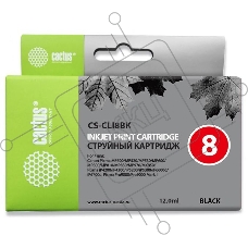 Картридж струйный Cactus CS-CLI8BK черный (12 мл) для Canon Pixma iP4200, iP5200, MP500, MP800, iP4300, iP5300, MP800, MP830, MP530, MP600, MP810, MP470, MX850, iP6600D, iP6700D, MP970, Pro9000, Pro9000 Mark II