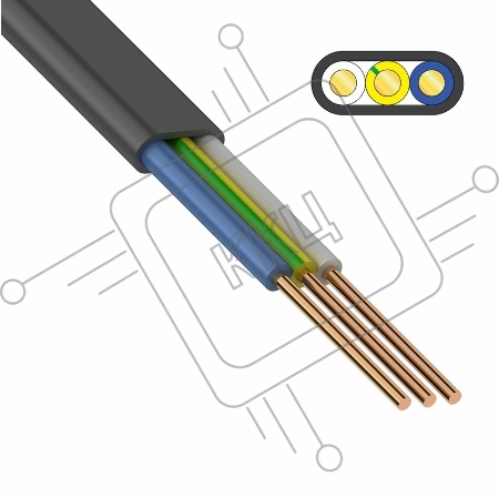 Кабель силовой медный ВВГ-Пнг(А) 3x1,5 мм² 100 м, ГОСТ 31996-2012, ТУ 16-705.499-2010