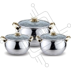 Набор посуды KELLI KL-4206 6 пред.(Кастрюля с жаропрочной стекл. крышкой 2.1л. Кастрюля с жаропрочной стекл. крышкой 3л. Кастрюля с жаропрочной стекл. крышкой 4л. Высококачественная нерж. сталь 18/10. 5-ти слойное капсульное дно.)