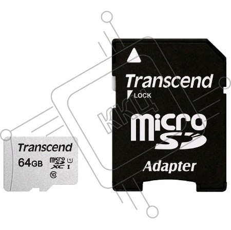Флеш карта Micro SecureDigital 64Gb Transcend Class 10 TS64GUSD300S-A  {MicroSDXC Class 10 UHS-I, SD adapter}