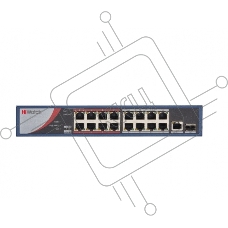 Сетевой неуправляемый коммутатор 16 RJ45 1000M PoE портов 2 SFP Uplink порта 1000М Ethernet; IEEE802.3af IEEE802.3at; бюджет PoE 125Вт; поддержка режима передачи до 100м 36 Gbps; защита от перенапряжений 100 to 240 VAC 2.5A; 150Вт;-10 C...+55C.