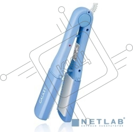 Щипцы для волос GALAXY GL 4506, голубой, 48 Вт, максимальная температура 180°С, нагревательный элемент с защитой от перегрева, , индикатор сети, сменные пластины (гладкие и 