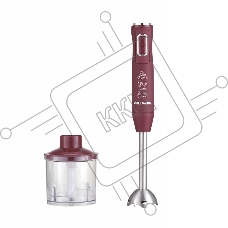 Блендер погружной Willmark WHB-1250PS (500Вт,рег.скор,турбо режим,Soft touch, измельчитель,бордовый)