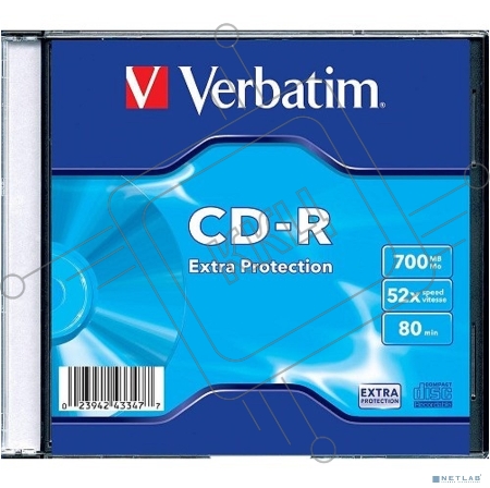 Диск CD-R Verbatim 700Mb 52x Slim case (1шт) (43347)