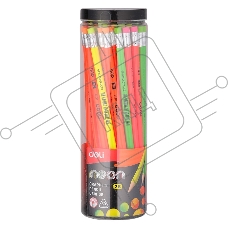 Карандаш чернографитный Deli EU51806 Neon 2B, трехгранный, ассорти туба пластиковая (50шт) ластик