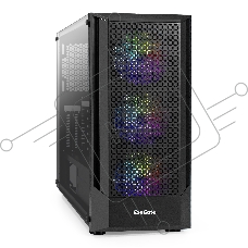 Корпус Miditower ExeGate EVO-8227 (ATX, без БП, 2*USB+1*USB3.0+HD Audio, черный, 3 вент. с RGB подсветкой, боковая панель - закаленное стекло)