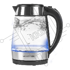 Чайник электрический Galaxy Line GL 0558, черный, стекло, 2200 Вт, 1,7 л