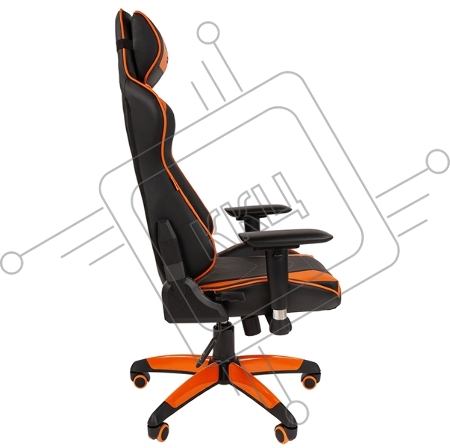 Игровое кресло Chairman game 44 чёрное/оранжевое (экокожа, пластик, газпатрон 3 кл, ролики, механизм качания)