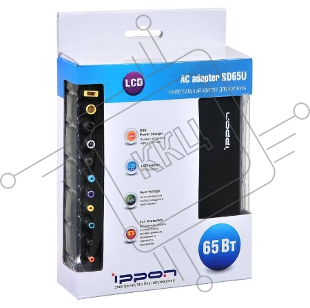 Блок питания Ippon SD65U автоматический 65W 15V-19.5V 8-connectors 1xUSB 2.1A от бытовой электросети LСD индикатор
