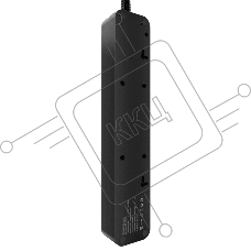 Cетевой фильтр AGNI плоский TP-FD5E-5m-black, 5 розеток Schuko, чёрный, кабель 5 метров, мощность нагрузки 4000 Вт, 16А, заземление, защита от короткого замыкания, сечение кабеля 3 х 1.5 кв.мм., размер 279x54x40 мм.