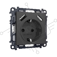 Комплект механизма электрической розетки ALFA Графит мягкое касание 2USB A+A 18W (быстрая зарядка) с/з QUANT (AP9090, VM155) MA909010