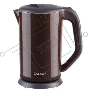 Чайник электрический GALAXY GL 0318, коричневый, пластик, двойная стенка из нержавеющей стали AISI 304 и пищевого пластика, 2000 Вт, 1,7 л, индикатор работы, указатель максимального уровня воды