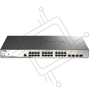 Управляемый коммутатор 2 уровня D-Link DGS-1210-28MP/ME/B2A PROJ с 24 портами 10/100/1000Base-T и 4 портами 1000Base-X SFP (24 порта с поддержкой PoE 802.3af/802.3at (30 Вт), PoE-бюджет 370 Вт)