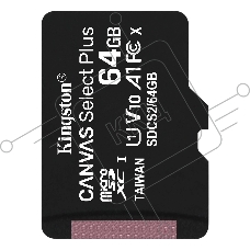 Флеш карта microSDHC 64GB microSDXC Class10 Kingston <SDCS2/64GBSP> Class10 UHS-I Canvas Select up to 100MB/s