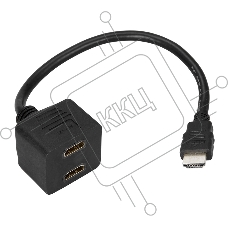 Переходник Rexant штекер HDMI - 2 гнезда HDMI с проводом, черный (10 шт./уп.)