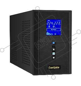 ИБП (инвертор, синус, для котла) ExeGate SineTower SN-1500.LCD.AVR.2SH.1C13.USB <1500VA/1200W, чистая синусоида, LCD дисплей, AVR, 2*Schuko+1*C13, USB, линейно-интерактивный, Black>