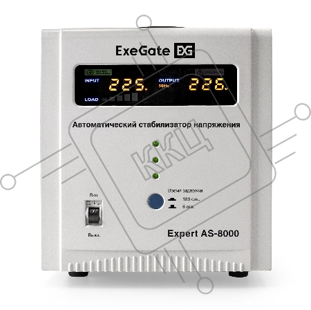 Стабилизатор напряжения ExeGate Expert AS-8000 (8000ВА, вход 140-260В, цветной дисплей, выход 220В±8%, КПД 98%, 5 уровней защиты, задержка, усиленный метал. корпус, клем.колодка, RTL)