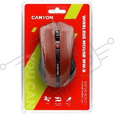 Мышь беспроводная Canyon MW-5 красный, 1600 dpi, радиоканал, USB, кнопки - 4