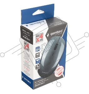 Мышь беспроводная Gembird MUSW-250-1, 2.4ГГц, 3 кнопки + колесо кнопка,1600DPI серый
