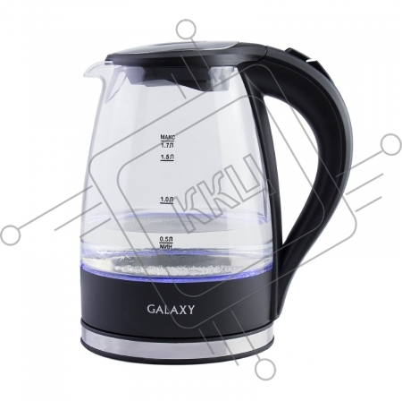 Чайник электрический GALAXY LINE GL 0552, черный, стекло, 2200 Вт, 1,7 л, LED-подсветка, шкала уровня воды, корпус из термостойкого стекла